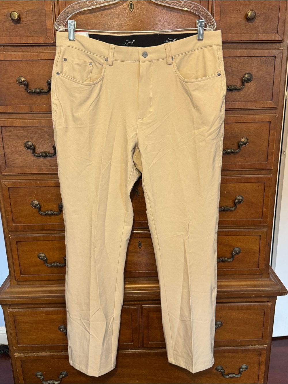 Greg Norman Khaki Performance Golf Pants 34x30 Stretch Straight Leg NWT